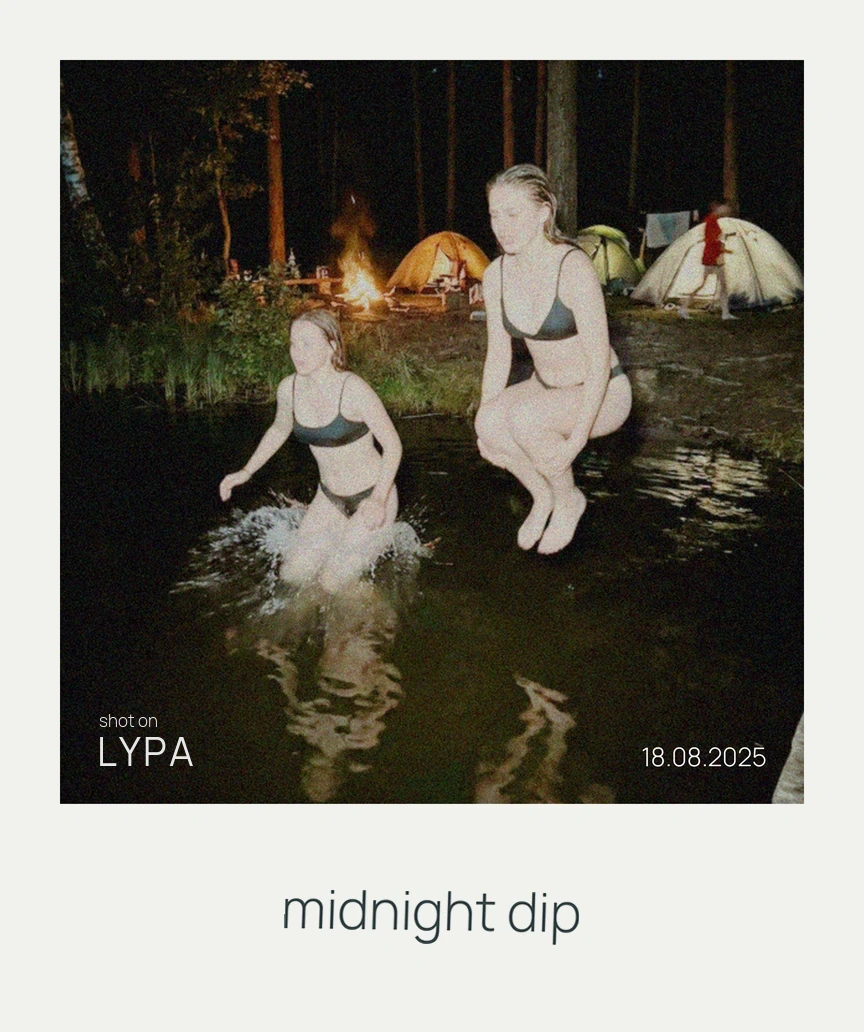 Друзі стрибають в озеро вночі, знято в LYPA